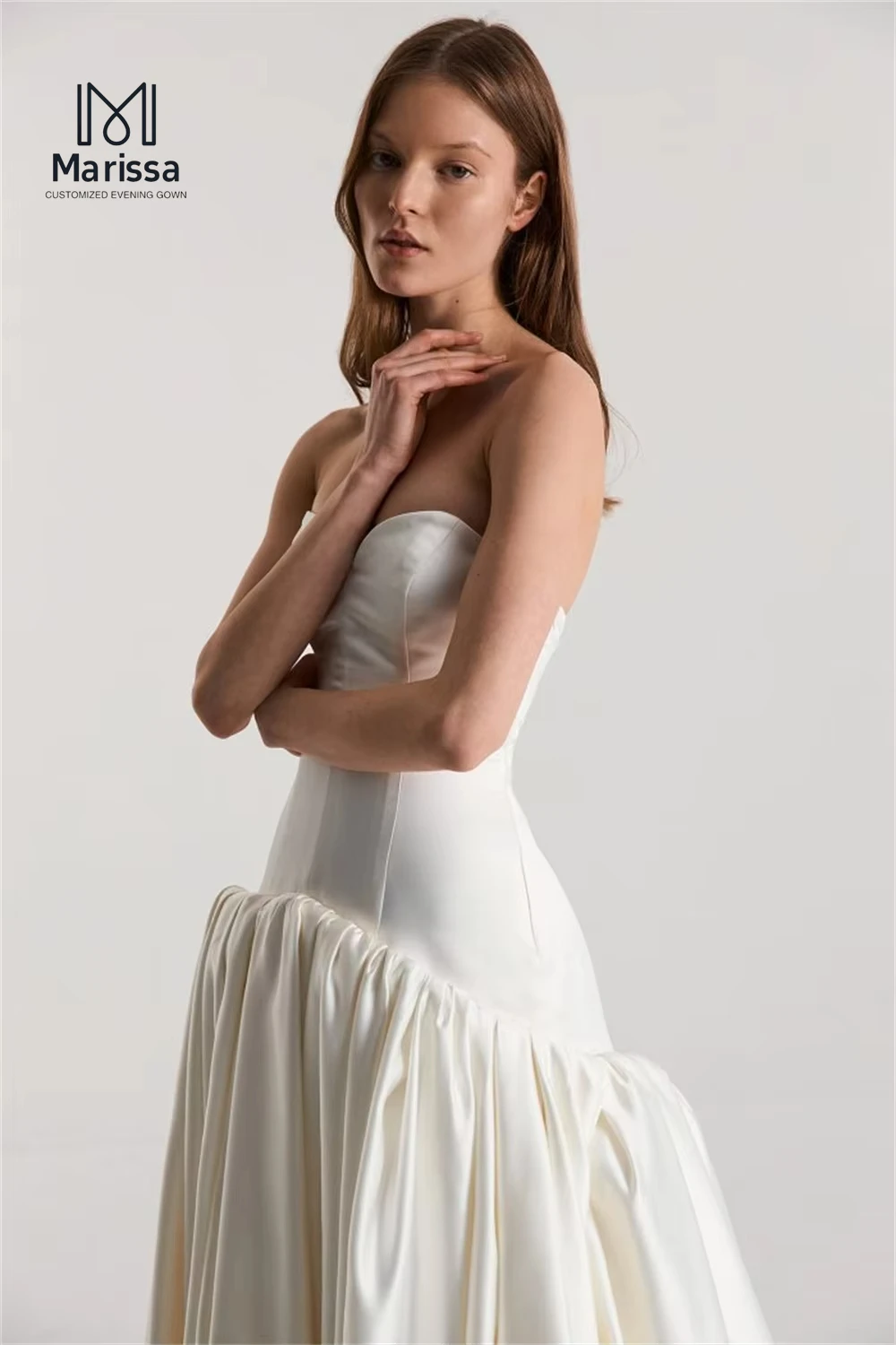 Marissa Line A Gala Dress Elegant White Satin Custom Made Luxurious Women's Evening Dresses for Special Occasions Off-shoulder