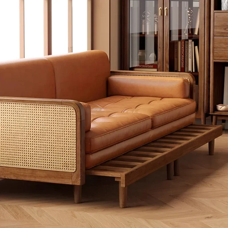 Nordic solid wood sofa bed living room sitting and sleeping simple modern small apartment double sofa dual-purpose bed foldable