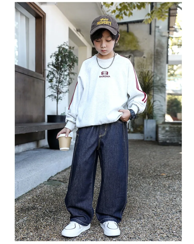 Herbst Kinder Jungen Jeans UNITIM 2026 Teenager Stilvolle Jungen Denim-Hosen Ins Lose Elastische Taille 4-14 Jahre Kinder Jungen Weite Hosen – Detail 11