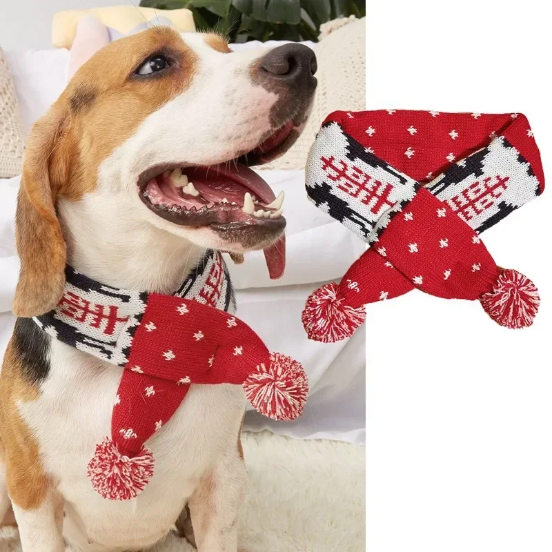 Christmas Dog Scarf Knitted Elk Scarf Striped Hair Ball Pet Scarf Cat Scarf Dog Scarf Pet Christmas Supplies Dog Accessories