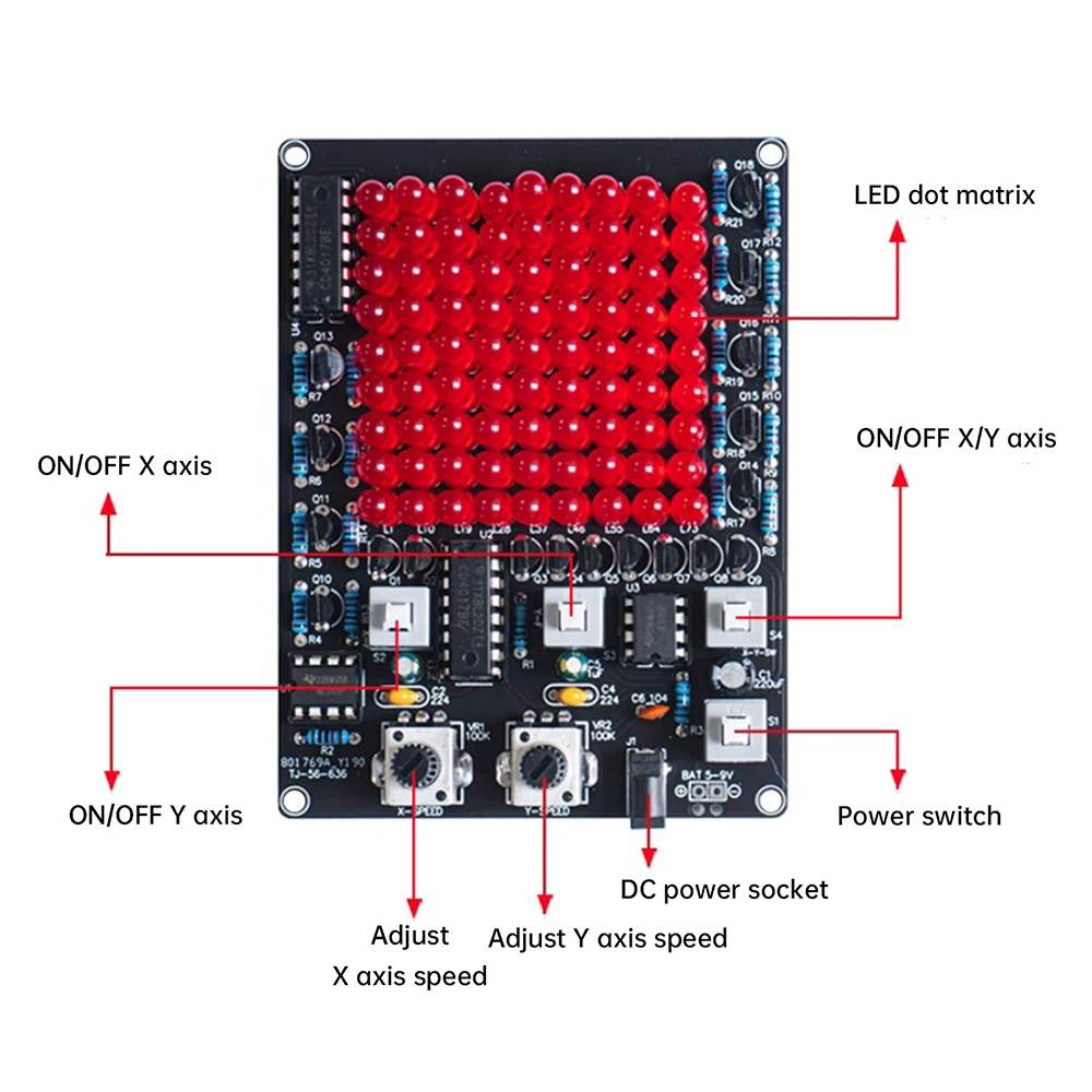 DIY LED Follow Spot Kit DC 4.5-9V Gaming X/Y-Axis Movement Adjustable Speed Running Lights DIY Soldering Kit 81 Indicator Lights