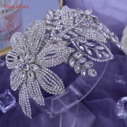 TOPQUEEN Rhinestone Flowers Hairpiece Bridal for Wedding Woman Luxury Crystal Leaves Hair Accessories Bridesmaid Gifts HP427