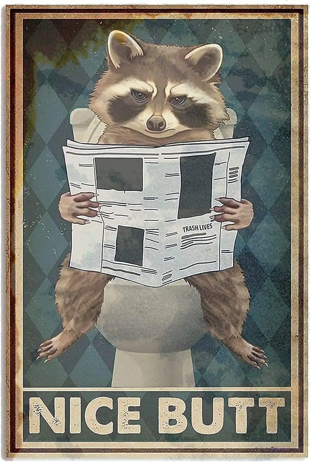 Alpine Wall Decor Sign - Raccoon Bathroom Sign - 12 x 8 Inch Decorative Aluminum Sign - Retro Poster for Home Bathroom Wall sign