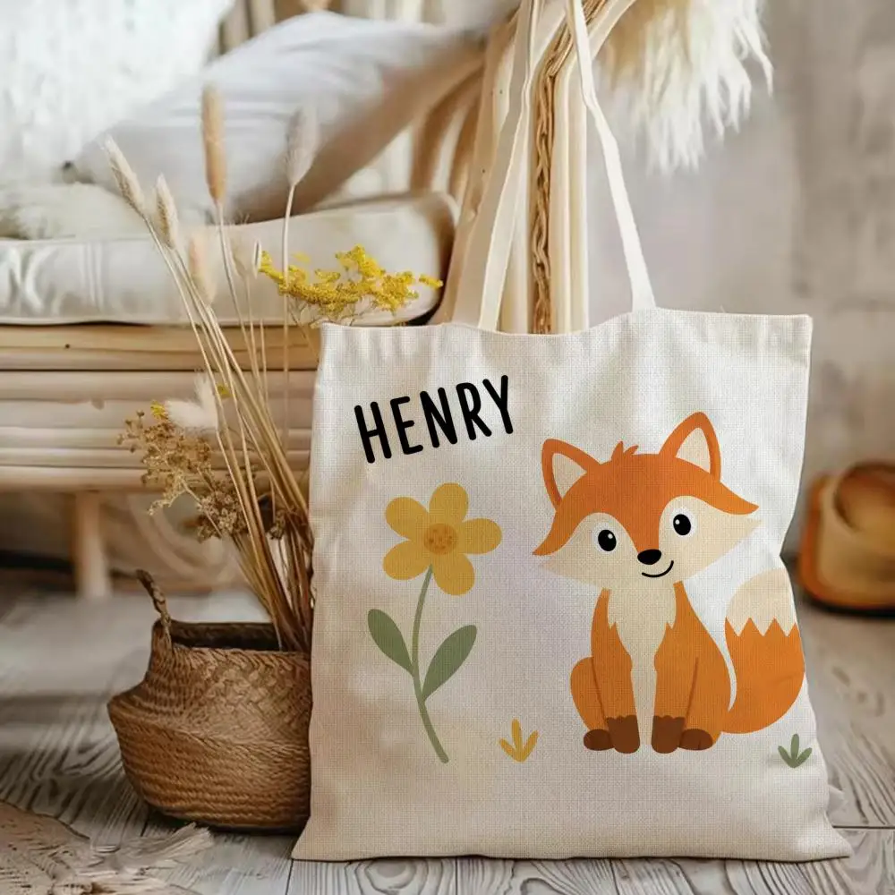 Custom Cute Animals Storage Bags Canvas Tote Bag Double-Sided Print Durable Shoulder Beach Handbag for Picnic Gift Eco
