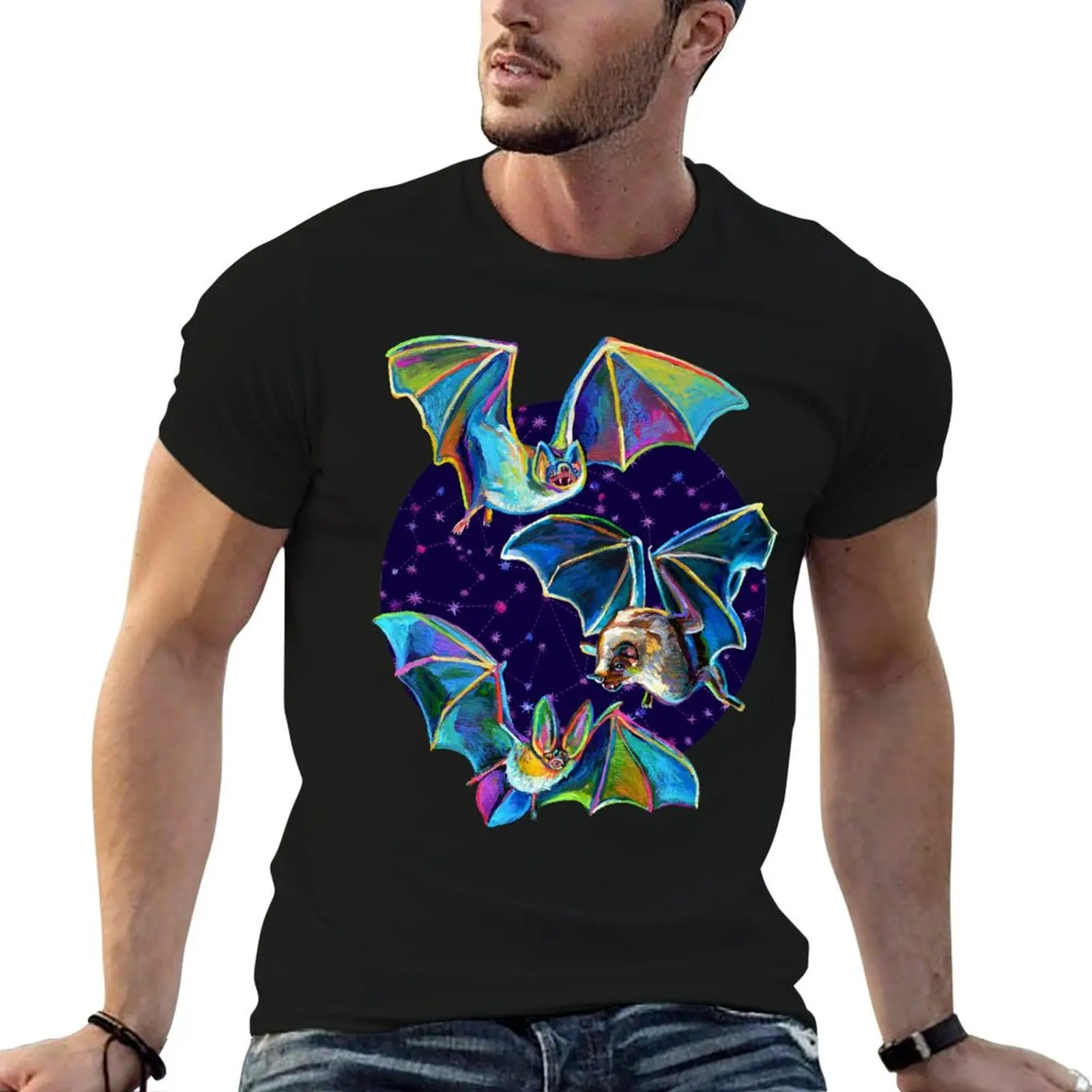 

Psychedelic Bat Trio Pattern on Blue T-Shirt t shirts for man cotton cotton t shirt man man t shirts for men T-Shirt