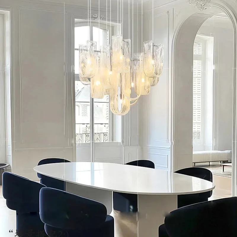 Einfacher Glaswolken-Nebel-Kronleuchter, cremefarbener Wind, warmes Wohnzimmer, Esszimmer, Schlafzimmer, Eingang, Homestay, Villa, Treppe, französische Lampe