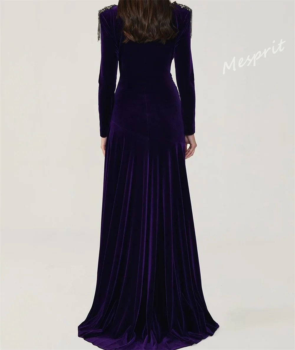 Velour Evening Prom Dress, Arábia Saudita, Plissado Drapinado, Borla, Celebridade A-Line, Decote em V, Vestido Ocasião Personalizado, Vestidos longos