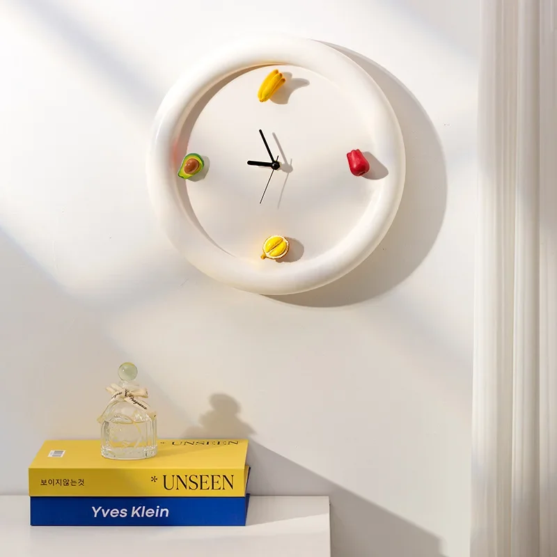 Nordic Ins Fruit Wall Clock, Cream Style Modern Wall Decor For Living Room Bedroom Dining Room, Unique Artistic Home Decoration