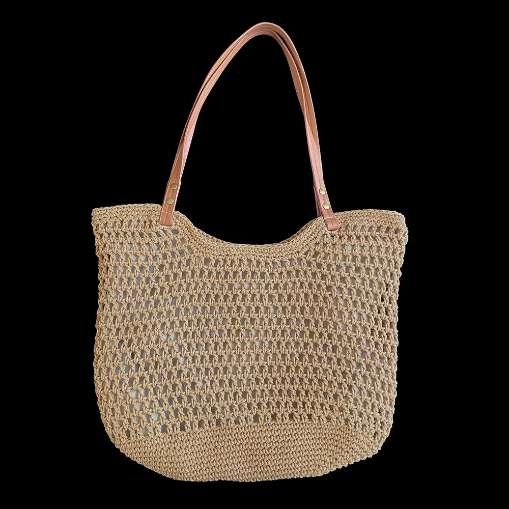 

Female Retro Hollow Solid Bag Women's Summer Artistic Weaving Crochet Tote Handbags Ladies Beach Fashion Leisure Shoulder Bags