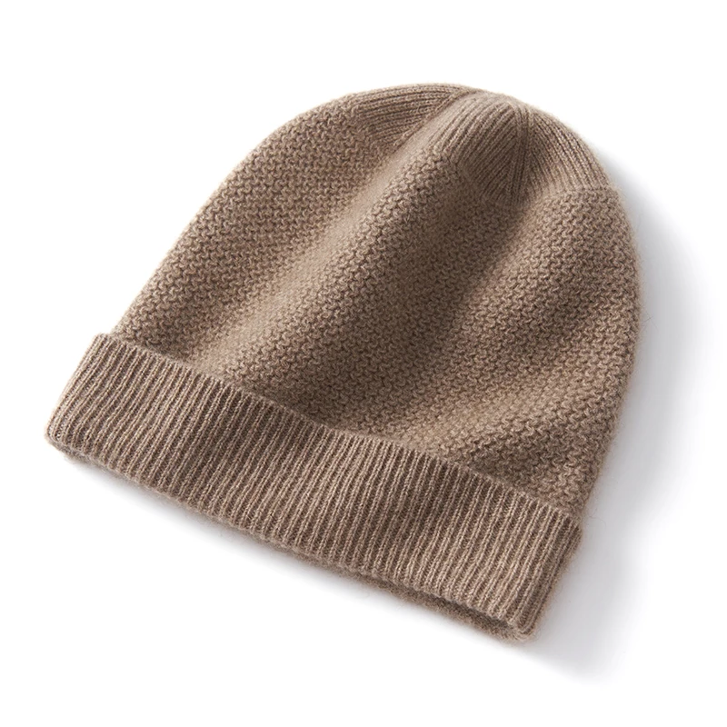 Winter New Men\'s Hats 100% Cashmere Knitted Headgears Soft Warm Casual Thick Man Cap 3Colors High Quality Skullies Men Solid Hat