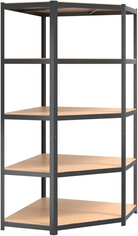 5-Layer Corner Shelf in Anthracite - Industrial-Style Storage Solution Made with Galvanized Steel, Engineered Wood