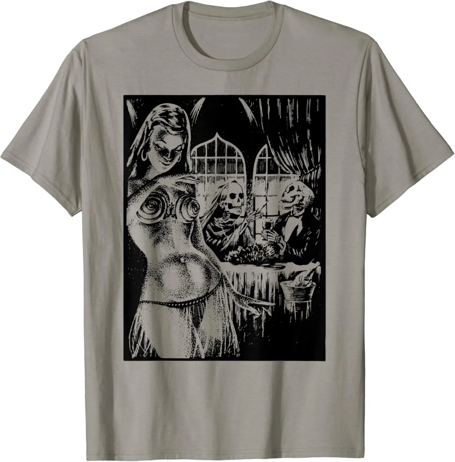 

Футболка с изображением жутких скелетов и горячей пин-ап для девочек, танцовщицы, ужасов