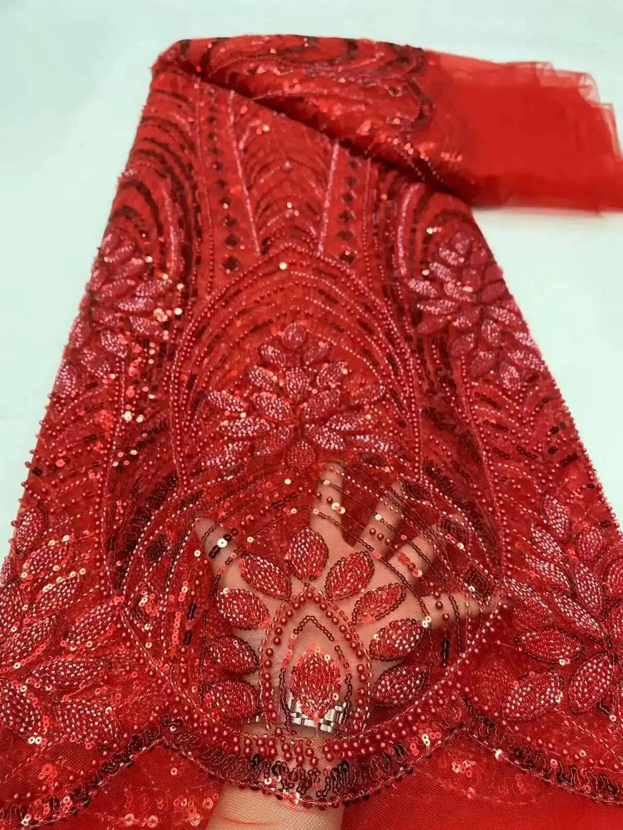 

Royal African Lace Fabric for Wedding Dress, Luxury French Sequins, Mesh Lace Fabric,High-end Handmade Beaded, Latest,2025