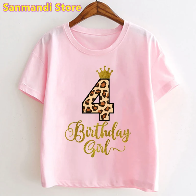 New Funny Tshirt for Girls Leopard Crown Graphic Print T Shirt Kids Clothes  Kawaii Children Clothing Summer Tops Tee Shirt