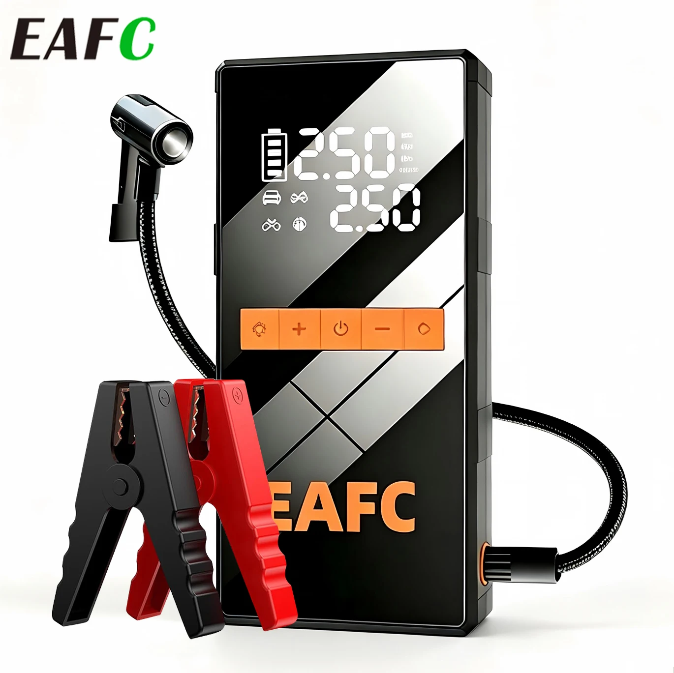 Compressore d'aria 4-in-1 EAFC con avviatore di emergenza per auto, booster portatile per batteria auto da 1200A di picco e 8000mAh, pompa d'aria da 150PSI, gonfiatore digitale per pneumatici, luce