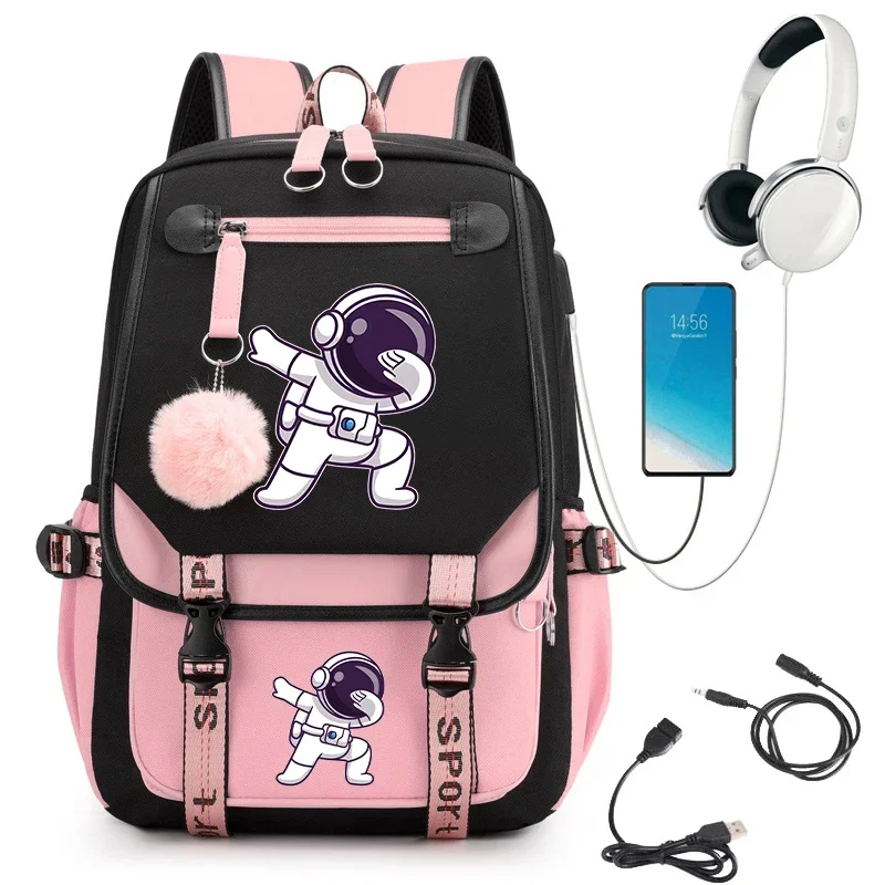 

New Fashion Cartoon Astronaut ren's School Bag Anime Cartoon Bookbag Student Backpack Usb Charging Girls Teenager Bagpack