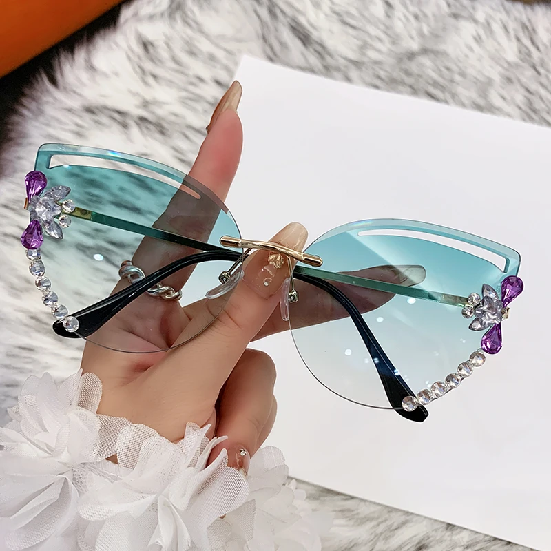 السيدات الماس 2025 العلامة التجارية الفاخرة تصميم خمر بدون شفة حجر الراين النظارات الشمسية النساء الرجال موضة التدرج عدسة نظارات شمسية ظلال #3