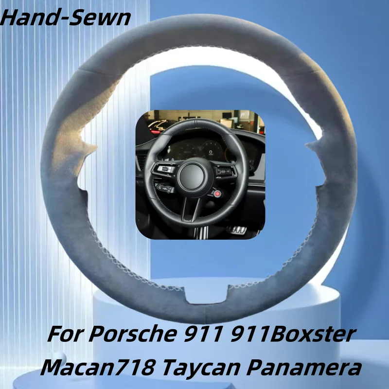 

Car Steering Wheel Cover Hand-Sewn Microfiber Leather For Porsche 911 911Boxster Macan718 Taycan Panamera Car Accessories