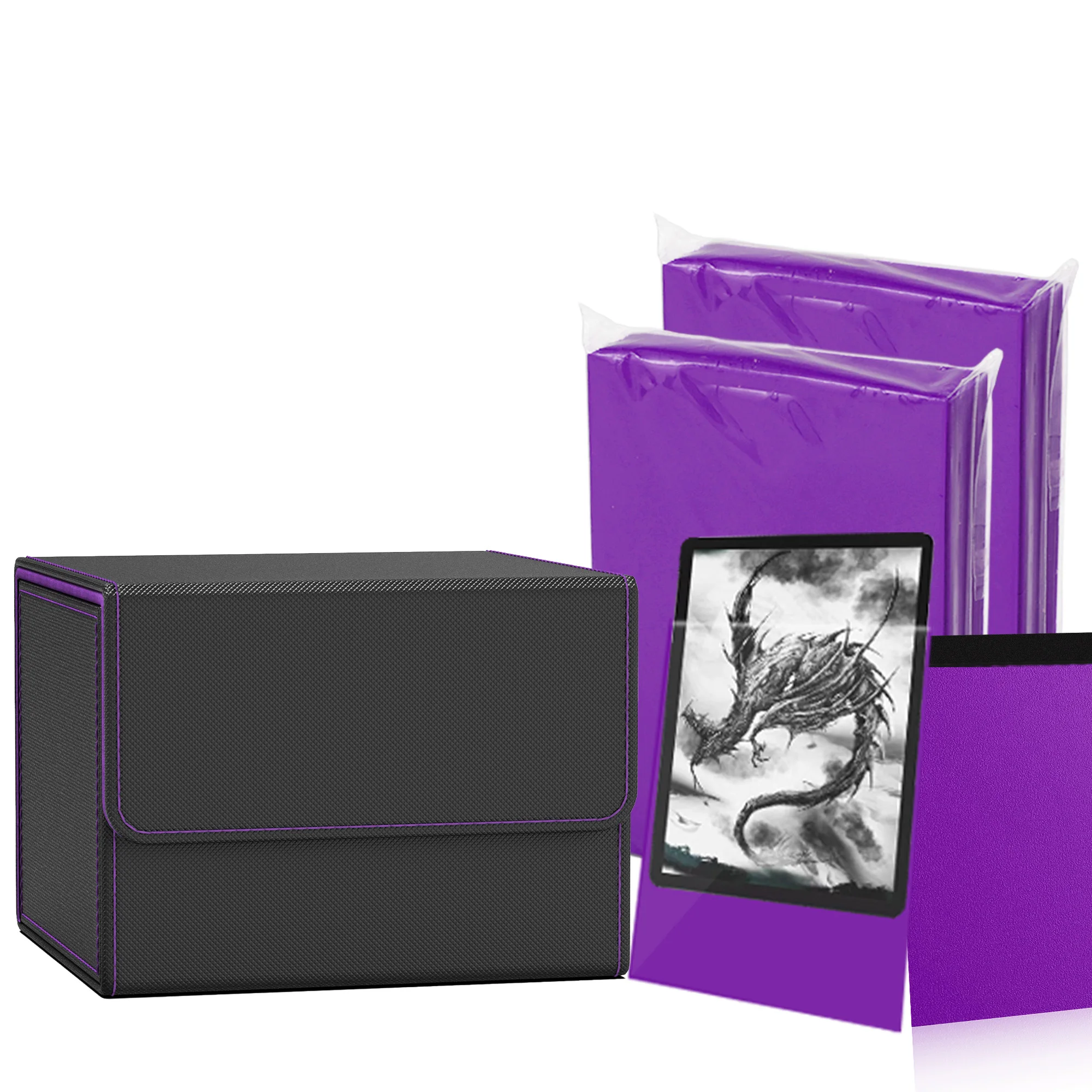 

Card Deck Box and Card Sleeves 100CT, Trading Card Storage Box Holds 120+ Sleeved Cards PU Leather Card Box，TCG Card Protector