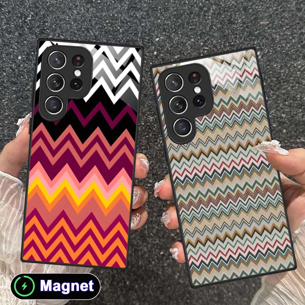 Fashion Wave Stripe Phone Case for Samsung Galaxy S26 S25 S24 S23 S22 S21 S20 Note20 Plus FE Ultra Glass Magnet Cover
