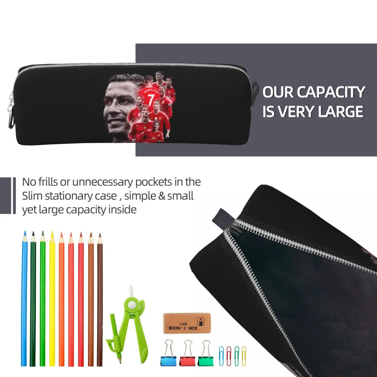 Fashion Football Pencil Case R-Ronaldos Signature Classic Cool Back To School Pencil Cases Square Boy Girl Kawaii Big Pencil Bag