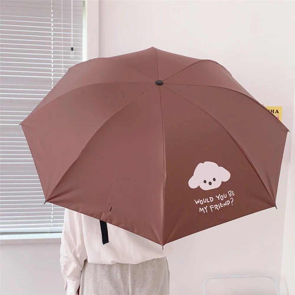 Korean Cute Umbrella Cartoon Puppy Bear Folding Sunshade Rain Umbrella Academy Students Teen Sunscreen Portable Parasol Umbrella