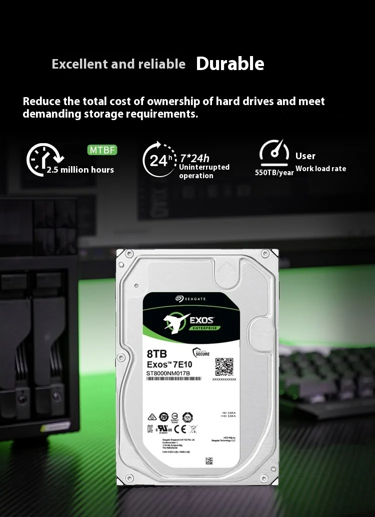 ST8000NM017B Seagate Exos 7E10 8 تيرابايت 7.2K SATA 6 جيجابايت/ثانية 256 ميجابايت 8.9 سم محرك الأقراص الصلبة الداخلي