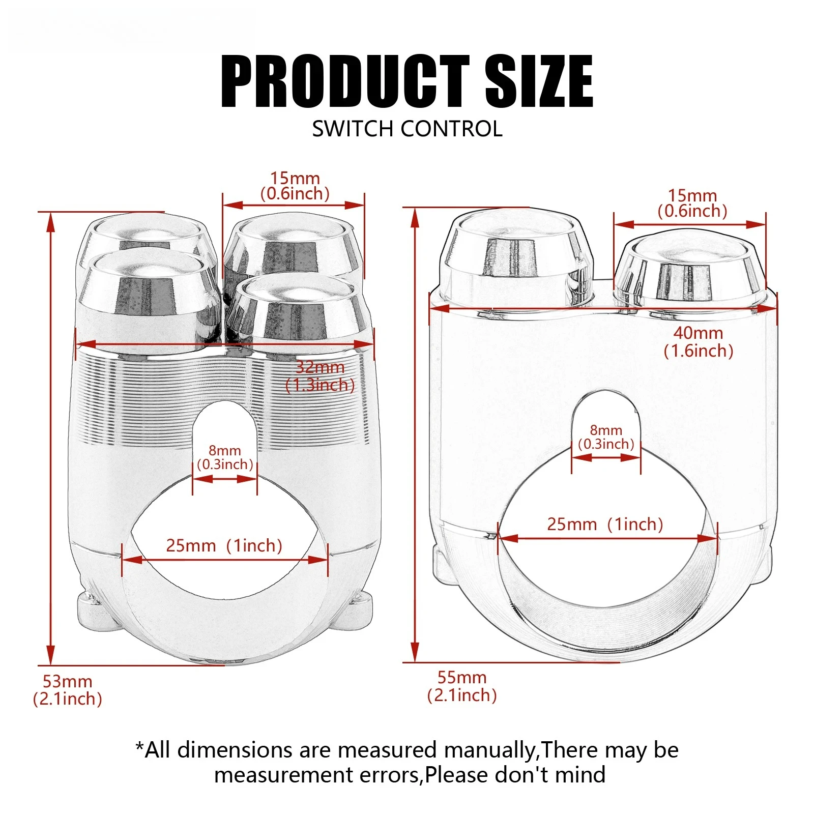 1인치 25mm 오토바이 핸들바 컨트롤러 스위치 할리 혼다 보버 초퍼 카페 레이서용 유니버설 M-스위치 푸시 버튼 스위치