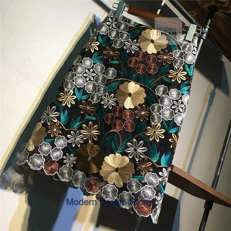 French heavy industry water-soluble lace skirt women's spring new embroidered flower high waist long hip-wrapped one-step skirt