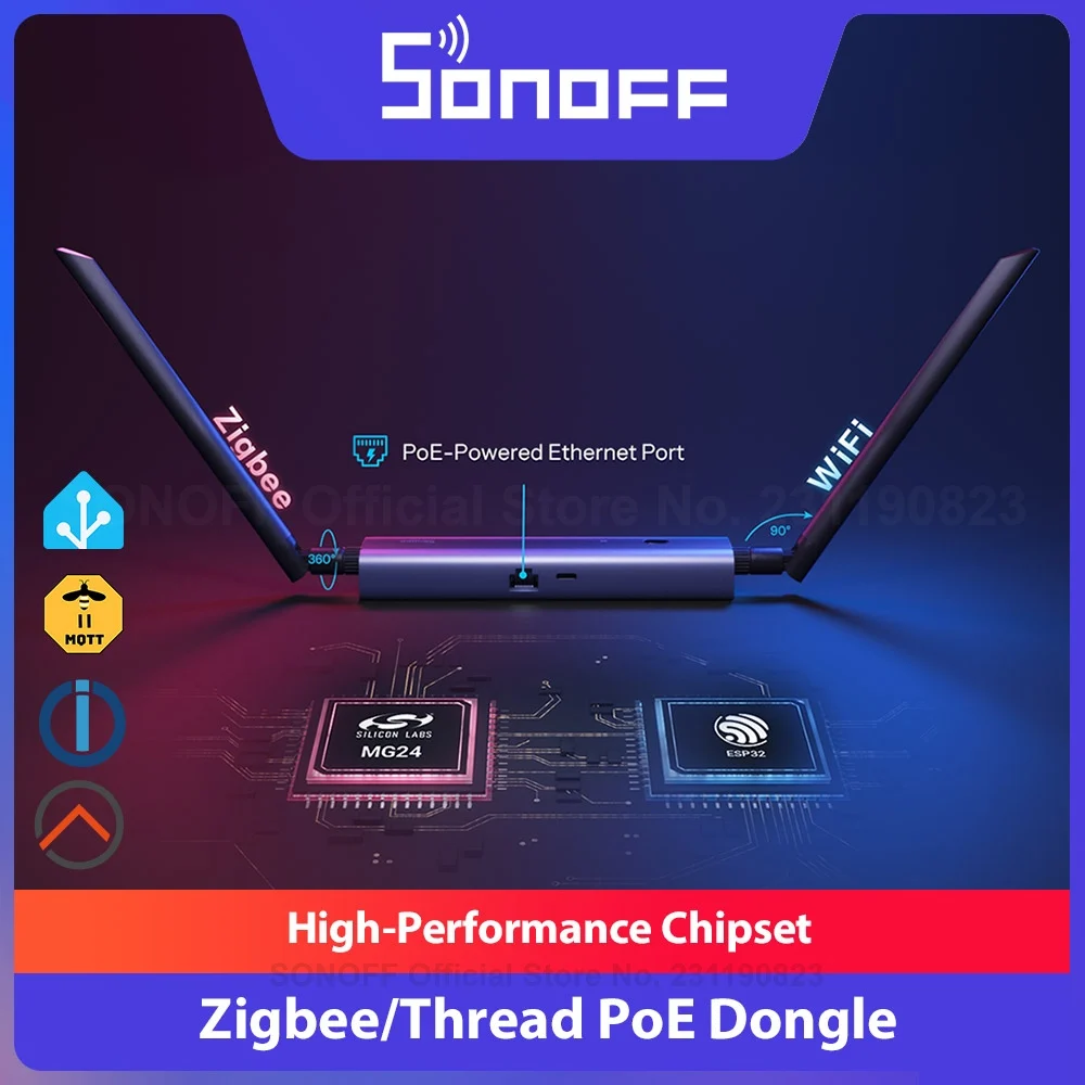

SONOFF Dongle Max Zigbee/Thread PoE Dongle Dongle-M High-Performance Chipset Dual-antenna Supports Ethernet,Wi-Fi,USB Connection