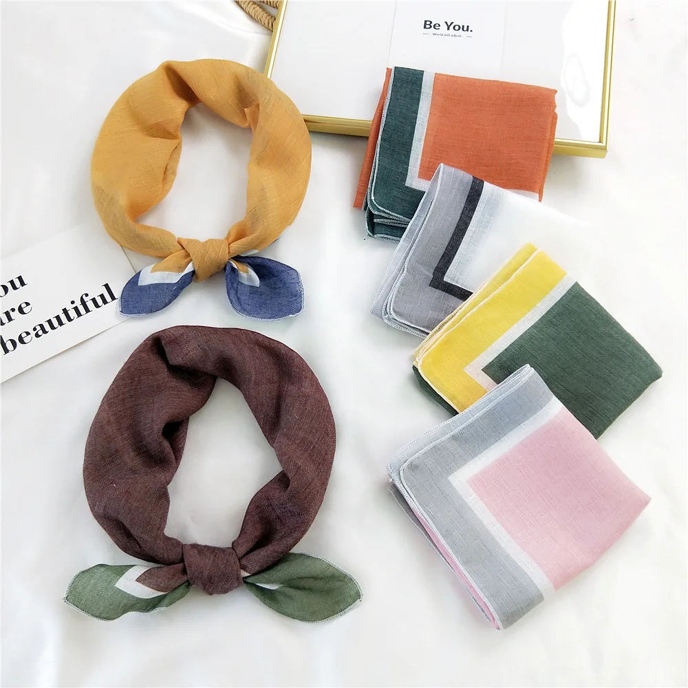 square headband Women Fashion hijab Solid Color Bandana Neck Scarf Female Handkerchief Hair Bands Cotton Small Square 58*58cm