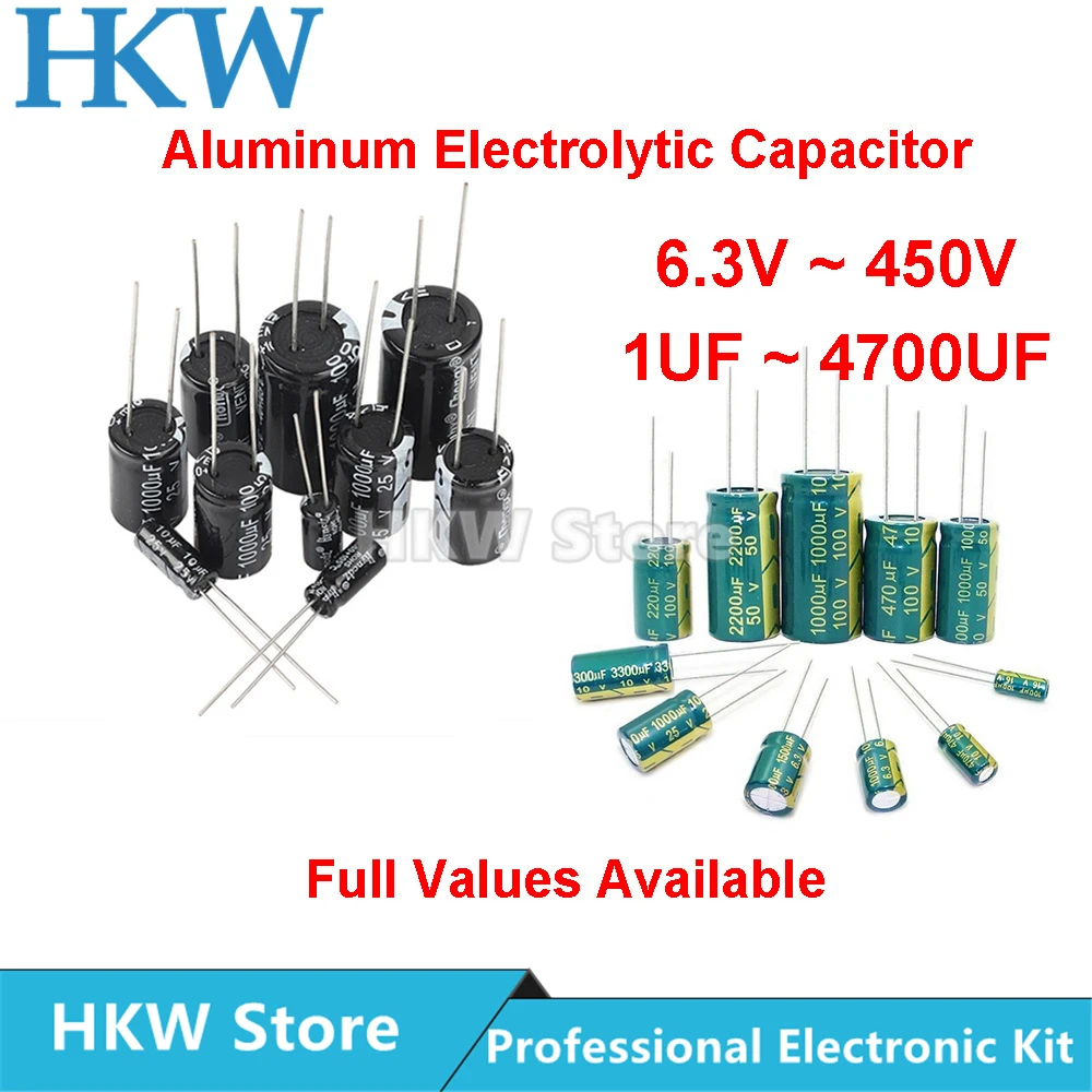 Aluminum Electrolytic Capacitor 6.3V 10V 16V 25V 35V 50V 63V 100V 250V 400V 450V 47UF 100UF 470UF 680UF 1000UF 2200UF 4700UF 20%
