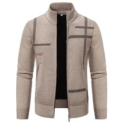 Men Casual Cardigans Knitwear Sweaters Male Stand Collar Sweatercoats New Autumn Winter Fleece Warm Slim Sweaters Jackets Size 3