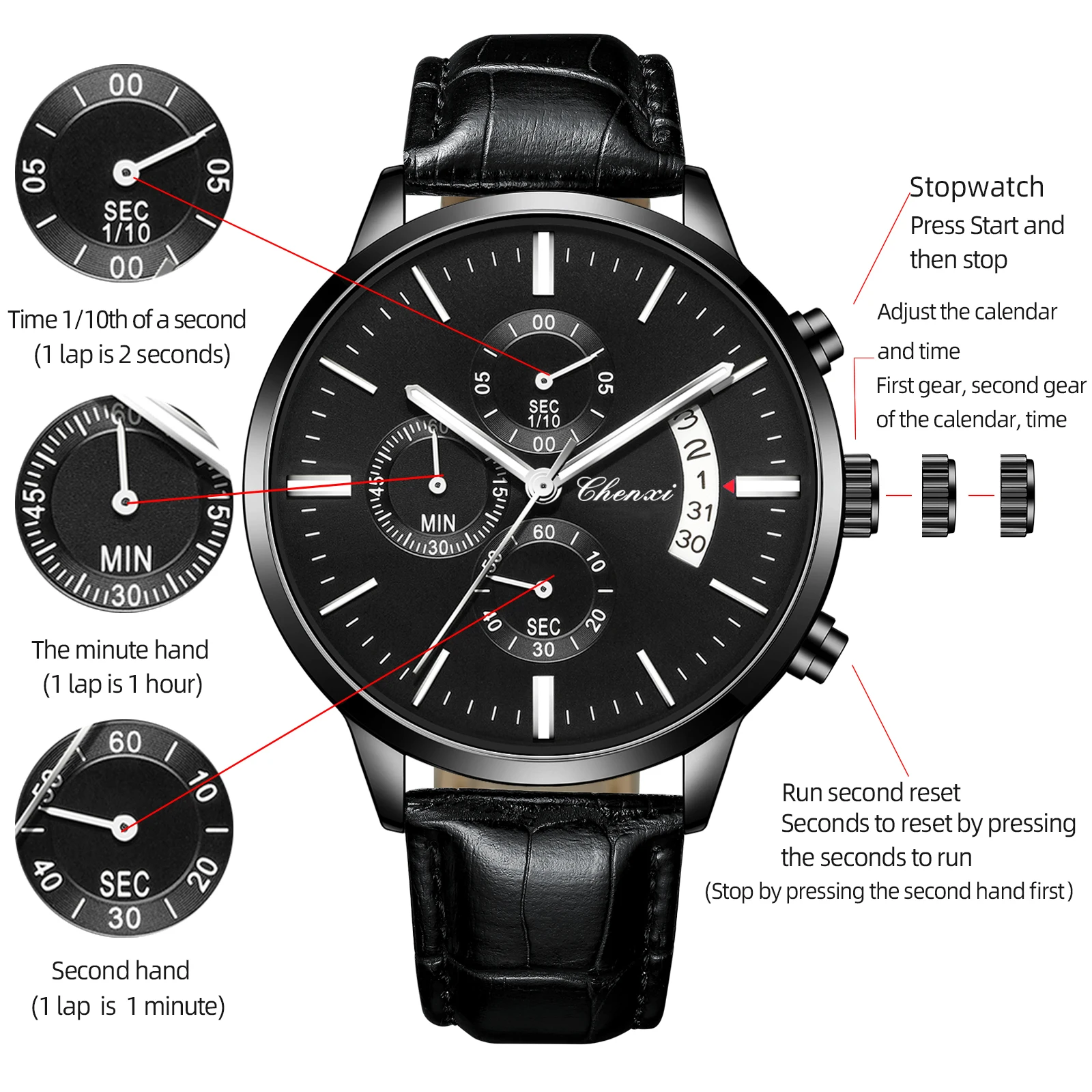 Мужские кварцевые часы CHENXI 907, черные, зеленые Роскошные деловые наручные часы, светящиеся часы с датой, неделей, кожаным ремешком, мужские часы, подарок, reloj