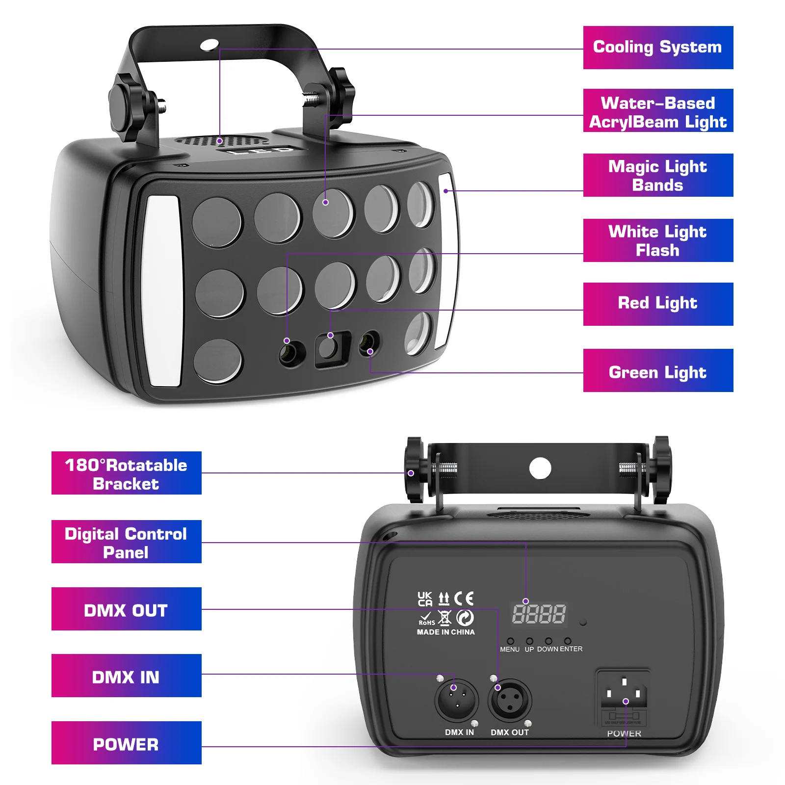 U'King-luces de escenario de efecto mixto, luz estroboscópica LED de 50W, 4 en 1, con Control remoto, para Navidad, discoteca, boda, fiesta y Club