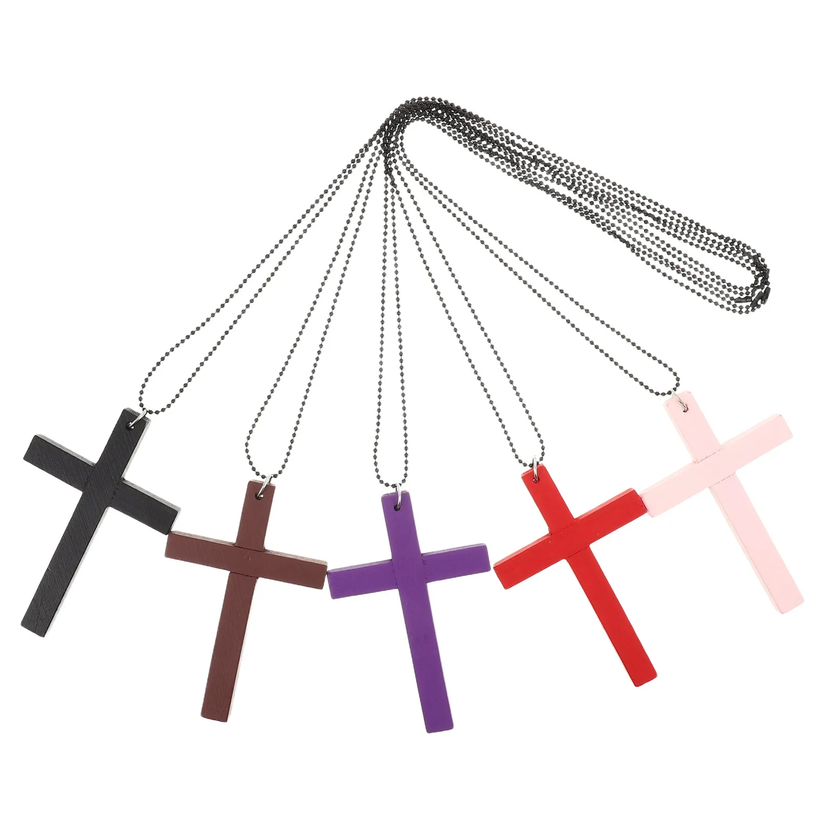 5pcs Wood Cross Pendant Necklace Christian Baptism Cross Necklaces Jesus Faith Pendant Car Rearview Mirror Hanging Wall Ornament
