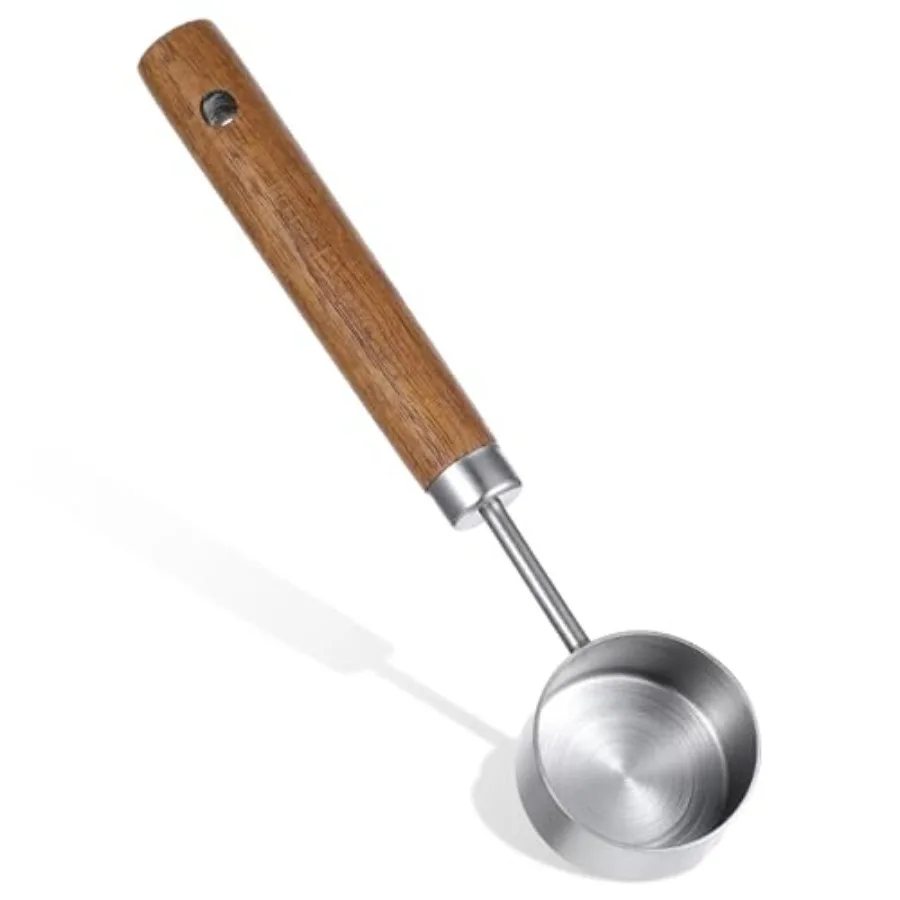 Coffee Measuring Scoop Spoon, 15ml Stainless Steel Wooden Coffee Spoon for Coffees, Tea, Ground, Cocoa and Kitchen Use