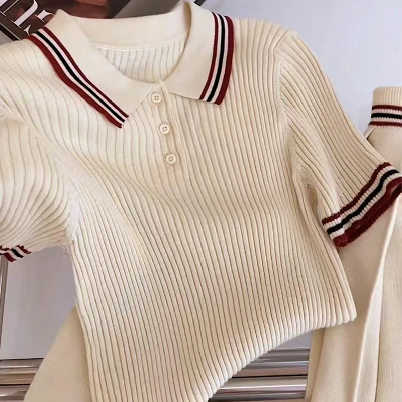 Conjunto Faion de verano para mujer, Top con cuello de punto Miu Sle, Falda plisada, traje de dos piezas, traje informal ort Sve