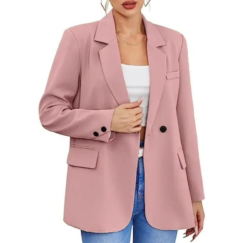 Blazer wanita musim gugur, Blazer warna Solid, kerah satu kancing, kardigan hangat Formal, leher V, ukuran Plus, setelan kantor wanita bisnis, S-5XL