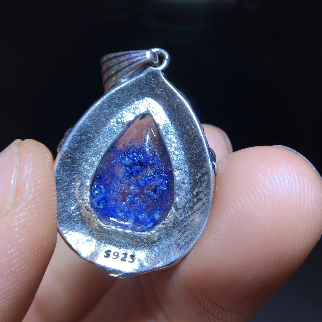 

Natural Blue Rutilated Dumortierite Flower Quartz Pendant 15.7/12.4/7.1mm Clear Necklace Gold Jewelry AAAAAAA