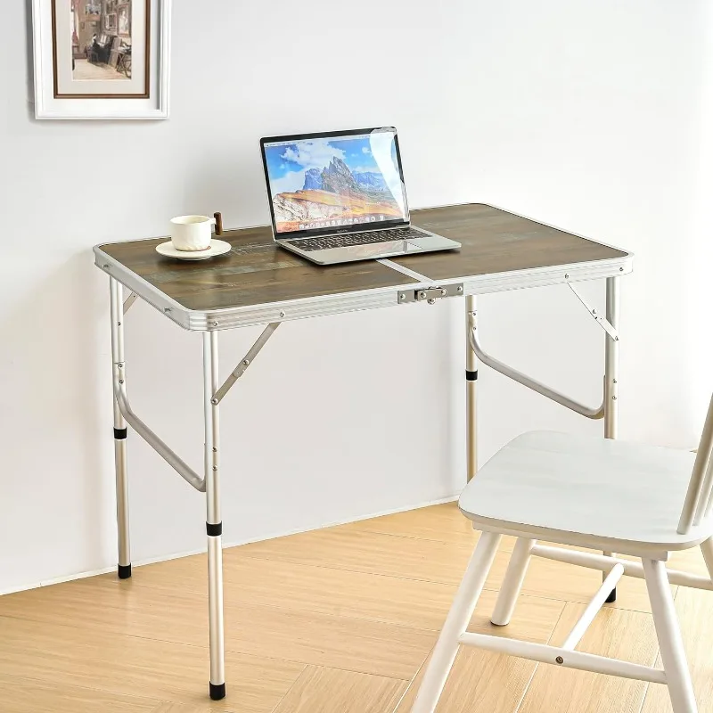 Aluminum Camp Table, Folding Desk Portable,Lightweight,Foldable with 2 Adjustable Height, Indoor Outdoor Table for Picnic