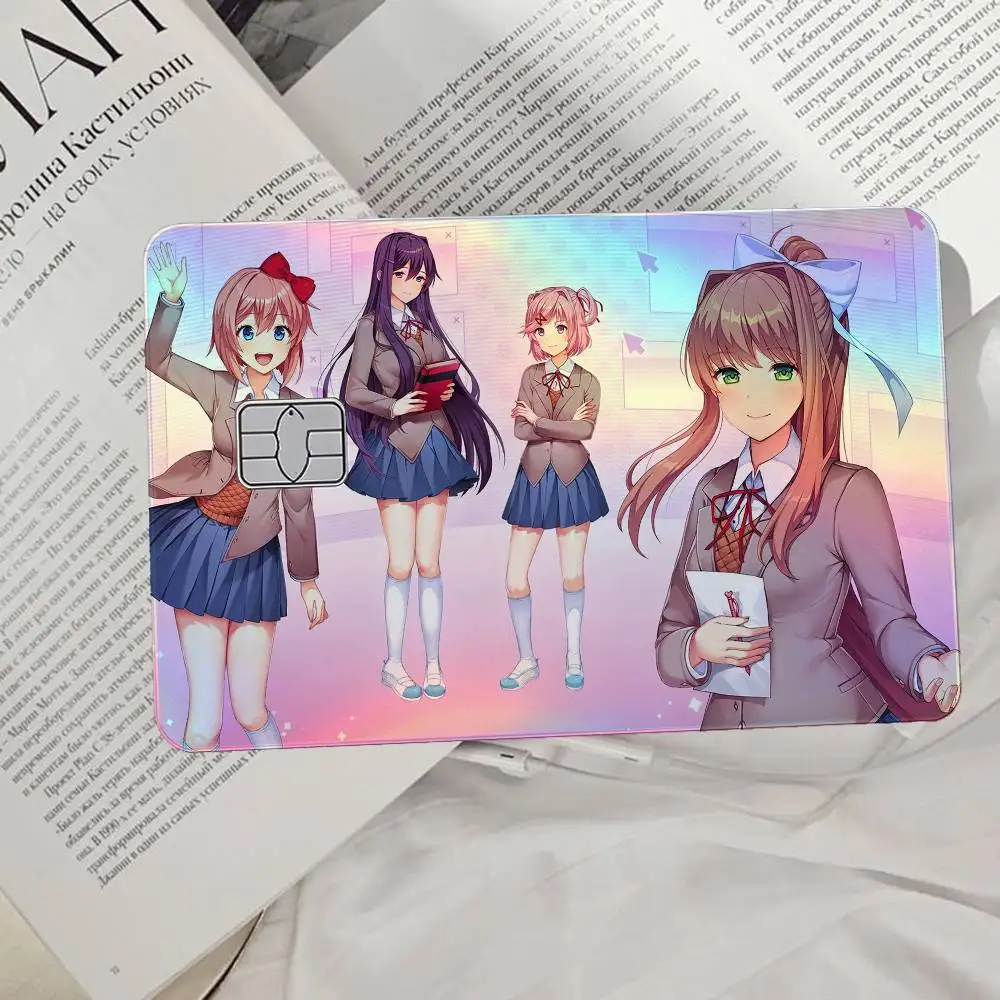 Doki Anime L-Literature Club Laser Card Skin Sticker 4pcs/Set Waterproof Anti-Scratch Bank Card Protector Decal For Credit Cards