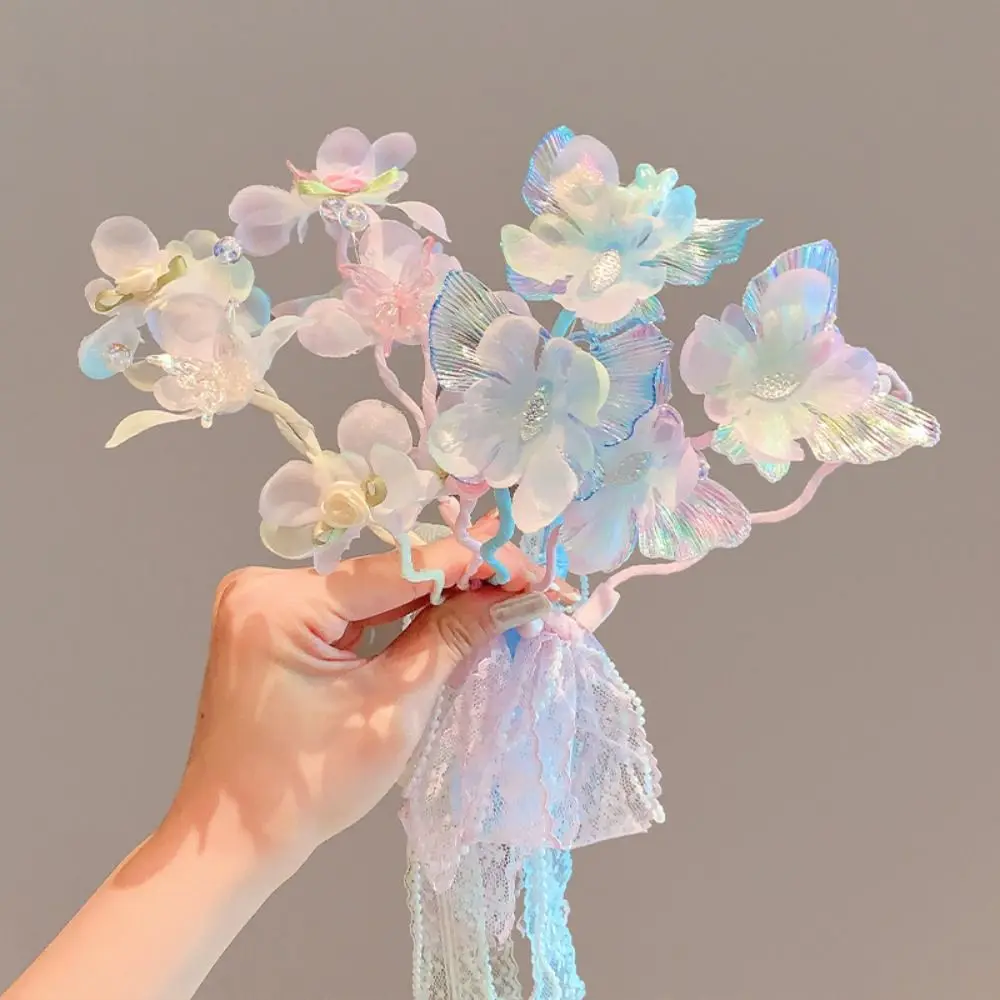 エレガントな蝶のリボンヘアバンド、キュートな韓国風プリンセスヘアフープ、甘い花の子供用ヘッドバンド