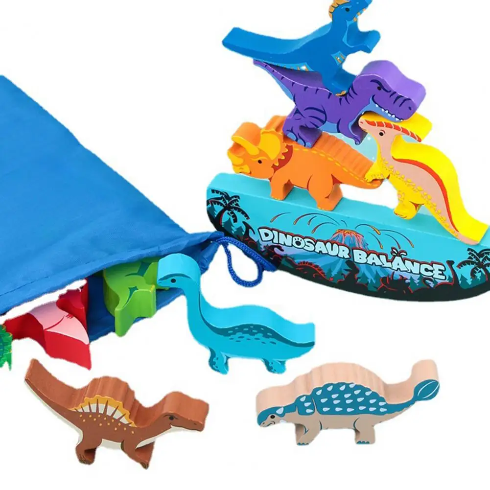 Block Stacking Board Game Educational Dinosaur Building Block Stacking Game for Kids Wooden Cartoon Dino Brick Balance Tower Toy