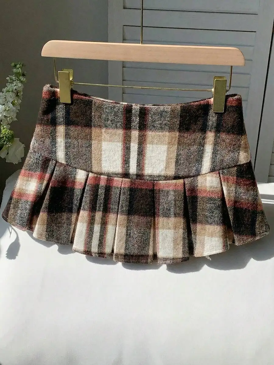 

Plaid Pleated A-Line Mini Skirt For Women Casual Daily Wear Spring Summer