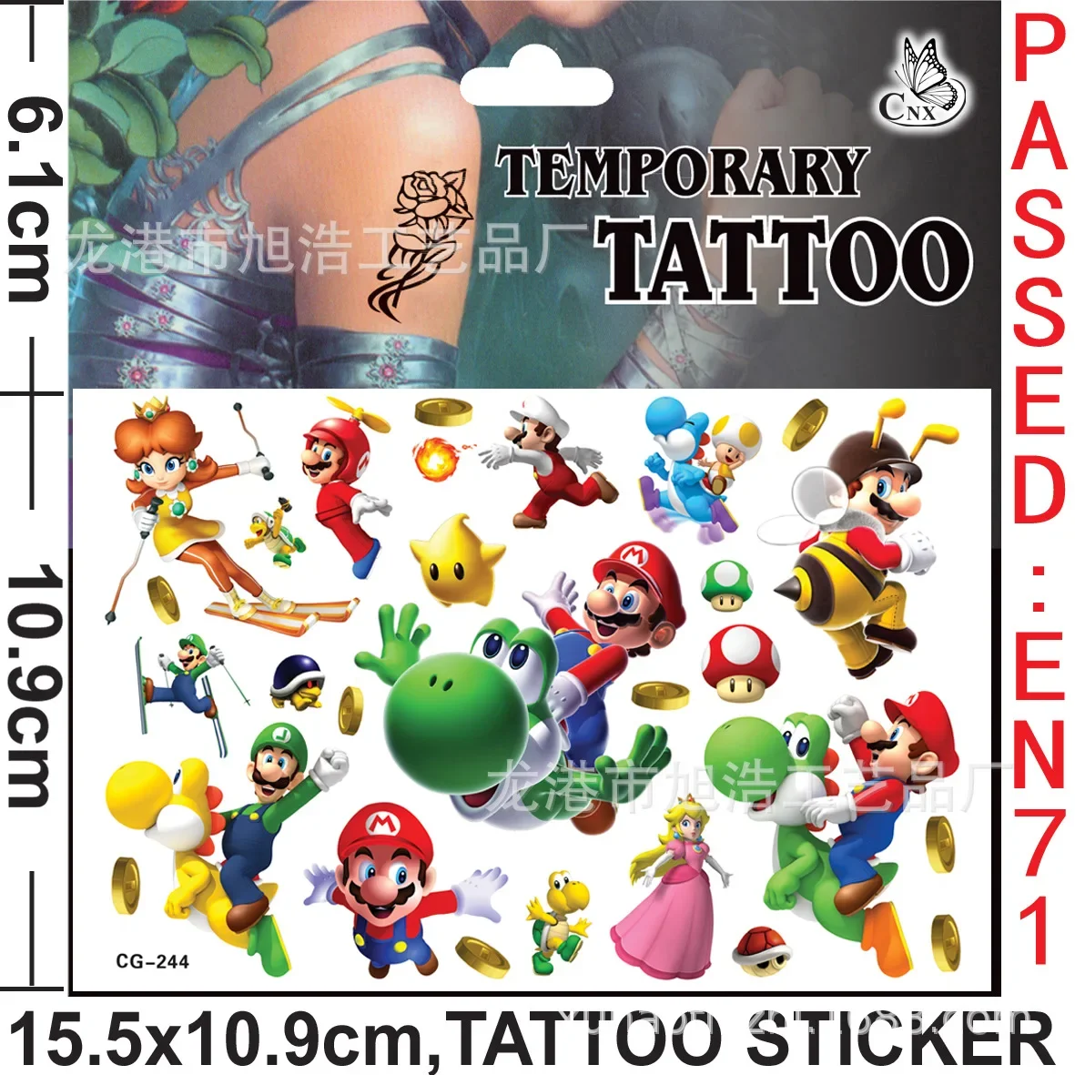 8styles Original Super Mary Series Tattoo Stickers Mario Bros Luigi Yoshi Anime Figure Cartoons Stickers Toys Kids Partys Gifts