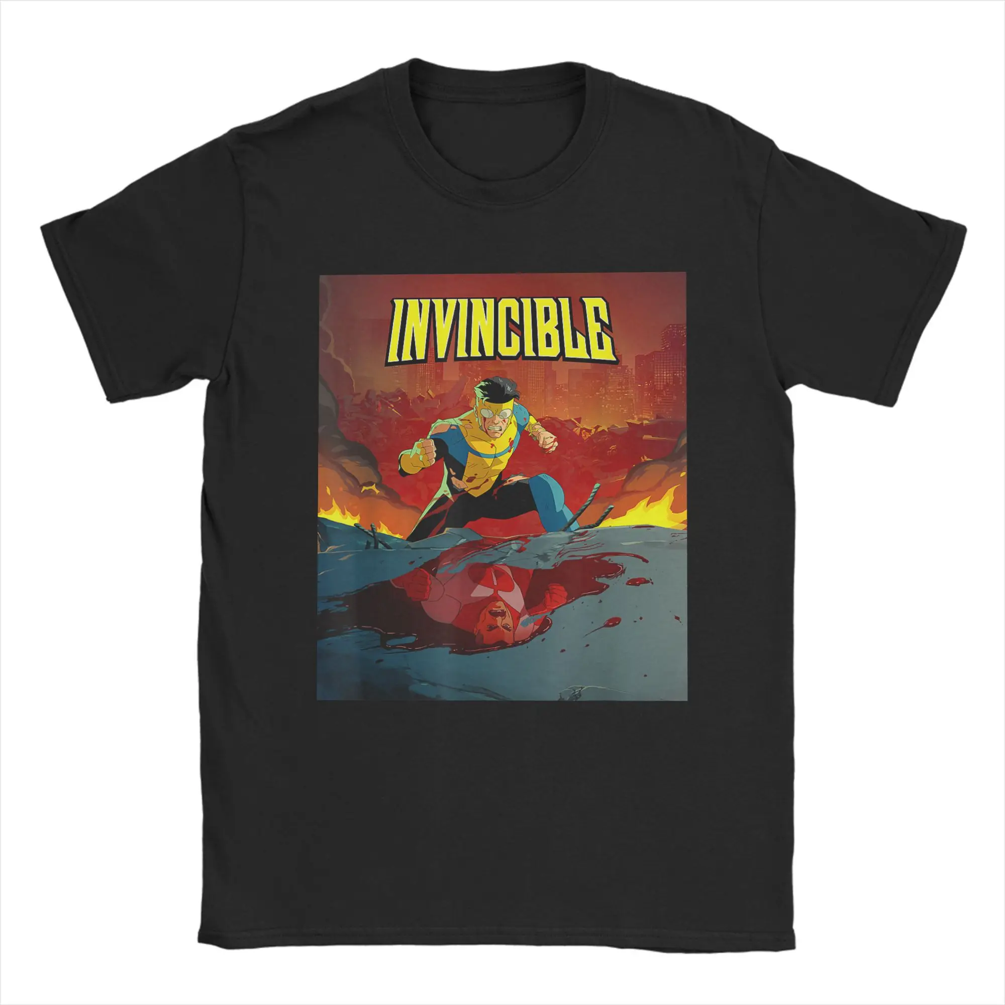 

Invincible & Omni-Man Bloody Reflection Men T Shirts Anime Novelty Tees Short Sleeve Crewneck T-Shirt Cotton Adult merch