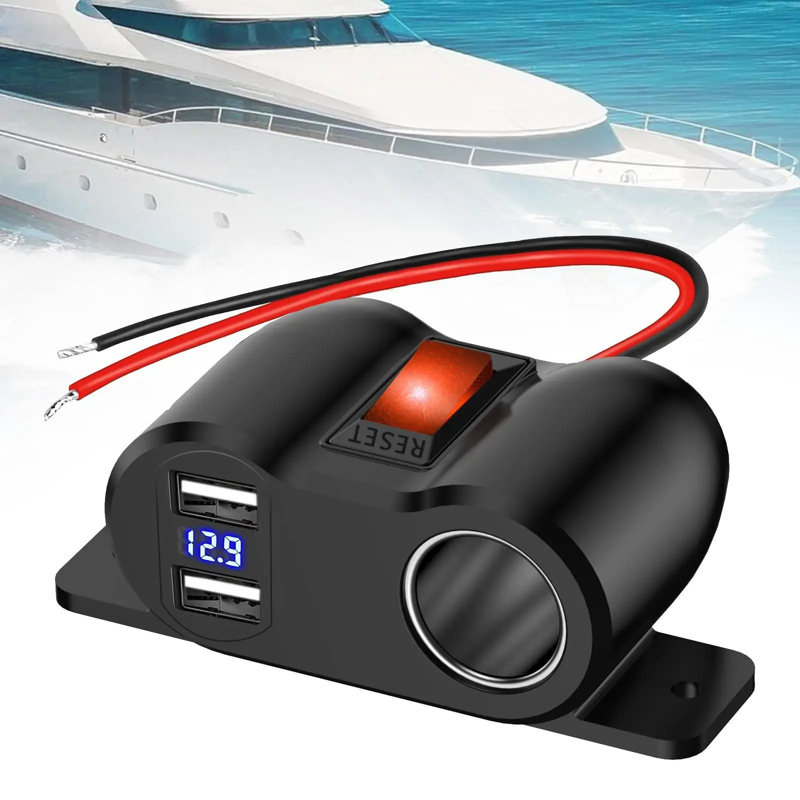 이중 USB 콘센트 차량용 라이터 소켓, 설치가 간편한 교체용 차량용 충전기 (스위치 포함), 자동차, 선박, 트럭, RV 차량용