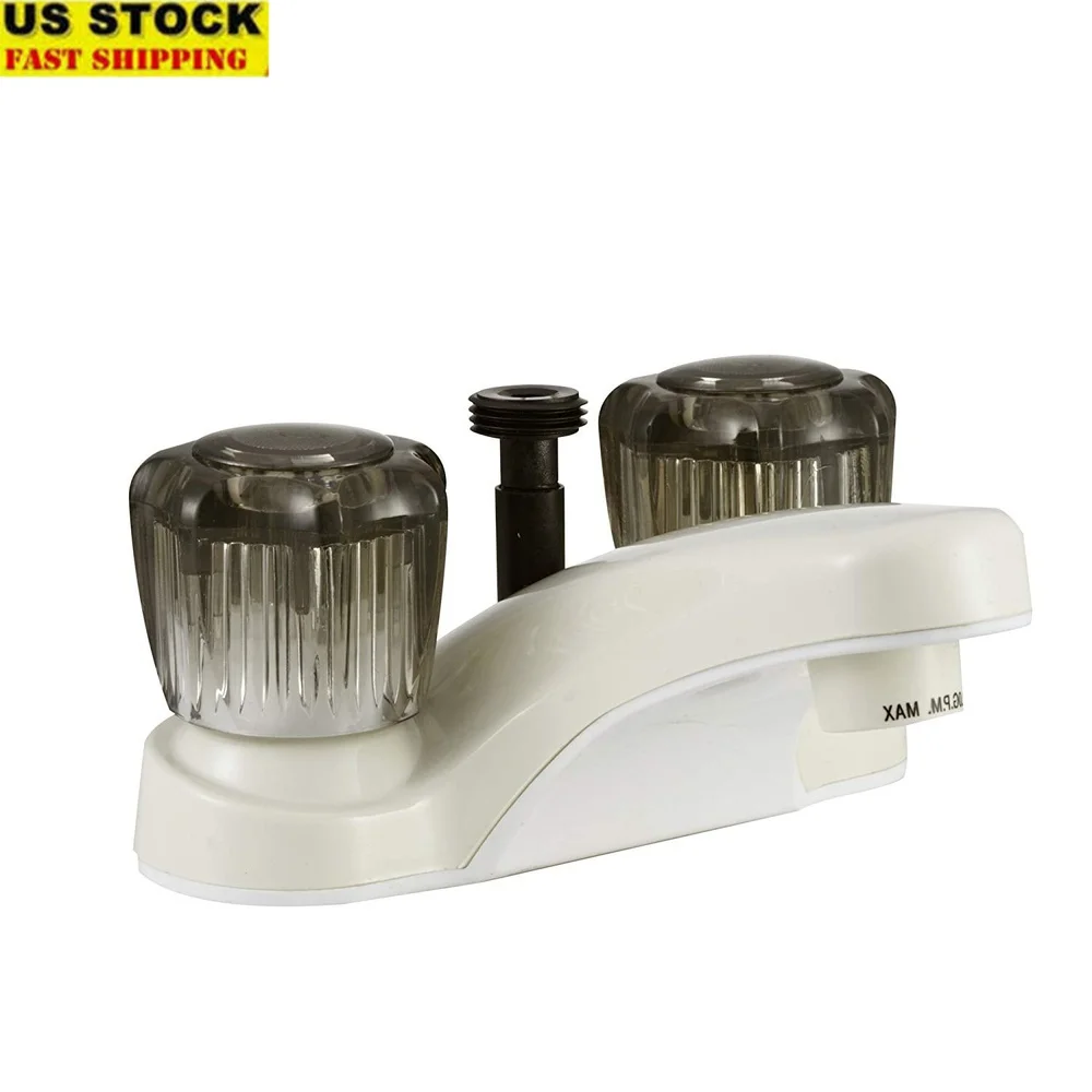 

RV Lavatory Faucet with Diverter Two Handle Deck Mount Lightweight Synthetic Waterways 5 Inch Arc Spout Lead Free Design