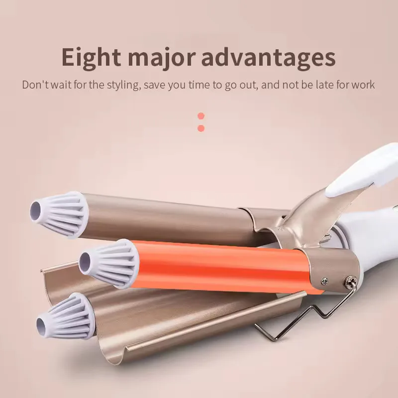 Egg Roll Waffle Curling Iron 3 Barrel Ceramic Ionic Hair Curler Big Wave Automatic Curler Salon Styling Tool